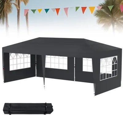Image de Tente pliante XMTECH Pop-Up 3x6 avec 4 parois latérales, hauteur réglable de 2,4 m à 2,6 m - Tente de réception d'extérieur, stable, protection UV, imperméable, anthracite