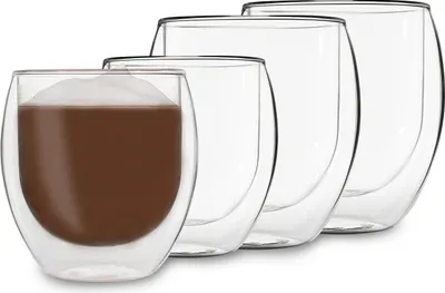 Produktbild von DUOS® Jumbo Latte Macchiato Gläser Set (2x2 Größen), Doppelwandige Gläser Latte Macchiato, Doppelwandige Kaffeegläser, Teegläser, Cappuccino Gläser Eiskaffee Thermogläser doppelwandig Espressotassen