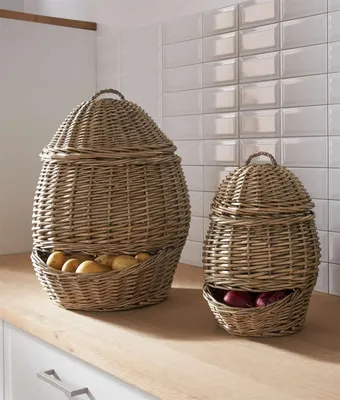 Image de 2x panier à légumes en osier, gris, hauteur 32 + 45 cm, panier à pommes de terre, panier à oignons, panier en osier