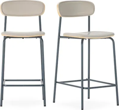 Zdjęcie produktu dla Zestaw 2 taboretów ze skóry ekologicznej z metalowymi nogami, wys. 95 cm - TESS