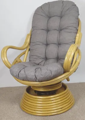 Produktbild von Rattan Drehsessel, Drehwippsessel Linda Fb. honig inkl. hochwertigen Polster Dark Gray