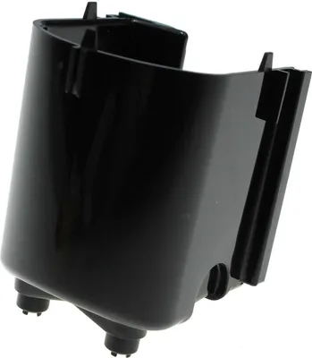 A black plastic coffee machine part is shown against a white background.