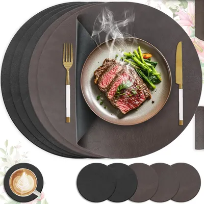 Obrázek produktu pro Sada 6 podtácků z umělé kůže – omyvatelné a voděodolné, kulaté