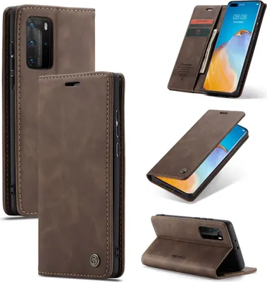 Produktbild von König Design Hülle kompatibel mit Huawei P40 Pro Kunstleder Handyhülle - Handy Case Braun