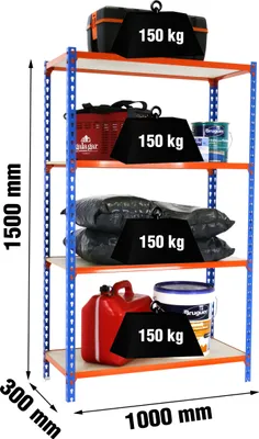 Zdjęcie produktu dla MADERCLICK PLUS 4/300 1500 NIEBIESKI/POMARAŃCZOWY/MADEIRA Regał metalowy