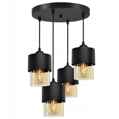Produktbild von LUXOLAR Pendelleuchten 4 flammig Schwarz mit honig Glasschirm E27 60 W, Deckenleuchte für Wohnzimmer, Küchen - Hängelampe Modern Design