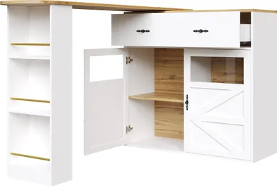 Produktbild von okwish 360° drehbare Essbar Ausziehbarer Kücheninsel mit ausziehbarer Arbeitsfläche,Moderner Sideboardschrank mit Schubladen und Regalen,weiß