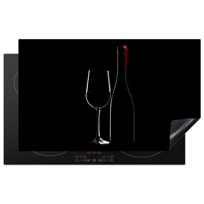 Produktbild von KitchenYeah© Herdabdeckplatte Schwarz - Wein - Glasflasche , 83x51cm, Küche Deko, Glaskeramikkochfeld Herdabdeckung, Abdeckplatte fùr Kochfeld