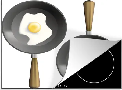 Produktbild von KitchenYeah© Herdabdeckplatte Eine Illustration von Ei und Speck in einer Bratpfanne , 59x51cm, Küche Deko, Glaskeramikkochfeld Herdabdeckung, Abdeckplatte fùr Kochfeld
