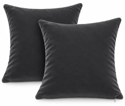 Produktbild von Kissenbezug 2er Set 40x40 cm Grau Samt weich Kissenhülle Sofakissen Dekokissen Reißverschluss