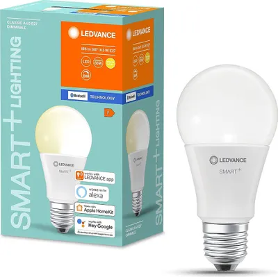 Produktbild von LEDVANCE Smart+bt CLA60 60 10 W E27 LED-Lampe, Birnenform, Sockel E27, 10 Watt, wechselnde Farben, 2000 K,  dimmbar, Amazon Alexa / Apple HomeKit / Google Home