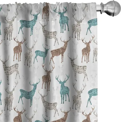 Produktbild von ABAKUHAUS Hirsch Vorhänge, Gardinen, Tiere mit alten Textmuster Weihnachten Theme Vintage inspirierte Illustration, 2 Stück 75 x 245 cm, Türkis Beige Braun