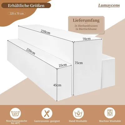 Obrázek produktu pro Sada tří potahů na lavici a stůl do pivního stanu, bílá, délka 220 cm