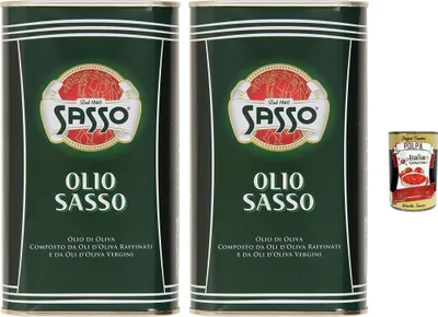 Produktbild von Sasso Olivenöl, Extra Vergine, 2 x 1 Liter Flaschen, 100% Italienisch, + Italian Gourmet polpa 400g