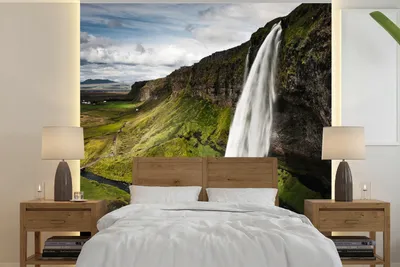 Produktbild von MuchoWow® Fototapete für Wohnzimmer oder Schlafzimmer Wandtapete Vinyl Motivtapete Wasserfall - Berg - Dschungel - 260x260 cm - Papiertapeten