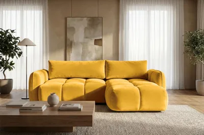 Produktbild von Sofiland BELVEO Ecksofa L-Form rechts mit Schlaffunktion & Bettkasten Gelb