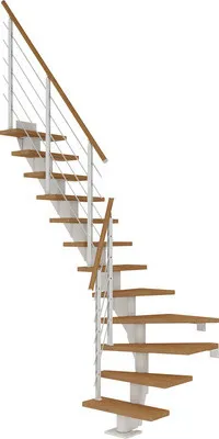 Produktbild von Pertura Mittelholmtreppe Malva Eiche Leimholz Weiß 1/4 gewendelt unten links/rechts 65 cm 11 Stufen / 12 Steigungen Stab