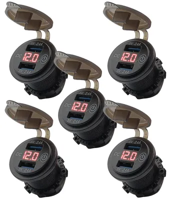 Produktbild von ProRide 12V Einbau-USB-Steckdose 2x 5V/2,4A Schalter Voltmeter Rot (5er)