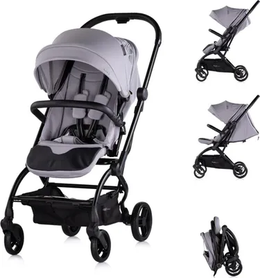 Obrázok produktu pre Detský kočík Chipolino Revolut, sedadlo otočné o 360 stupňov, nastaviteľné, pneumatiky EVA, sivá farba