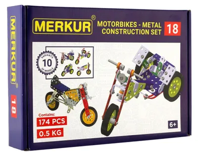 Image de Kit de construction MERKUR 018, Motocycles, 10 modèles, 182 pièces, boîte de 26x18x5 cm