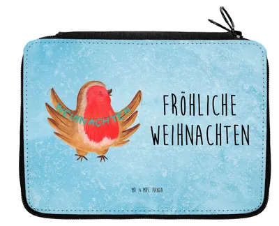 Produktbild von Mr. & Mrs. Panda Federtasche Rotkehlchen Weihnachten - Eisblau - Geschenk, Frohe, Winter, Vogel, Heiligabend, Mäppchen, Federmäppchen, Etui für Stifte, Weihnachtsgruß