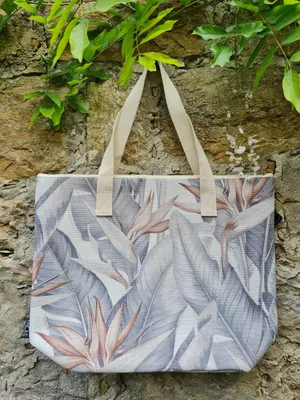 Zdjęcie produktu dla Plażowa torba z motywem "Paradisvogelblume", elegancka torba na zakupy z zamkiem błyskawicznym