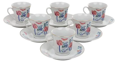 Produktbild von Kaffeeservice für 6 Personen Blumen Clara, 12-teilig aus Porzellan mit Goldrand