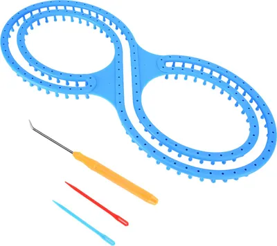 Produktbild von 8-förmiges Strickrahmen-Set, Kunststoff blau, mit Zubehör für DIY Decken, Socken, Schals & Mützen