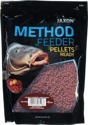 Obrázek produktu pro Hotové pelety Jaxon Method Feeder 2 mm Halibut červené 750 g – návnada pro method feeder