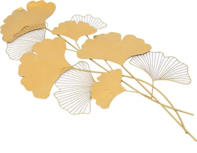 Produktbild von Ginkgo-Blatt Wanddekoration - Metall Wandkunst Skulptur - Elegantes Design - Ginkgo-Motiv - Wohnzimmer Deko - Gold