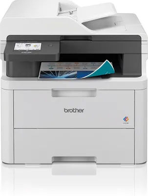A white Brother DCP-L3560CDW printer is shown from the front.