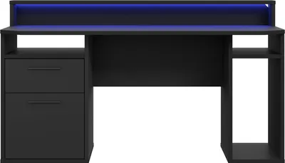 Produktbild von Gamingtisch >TEZAUR< LED-Wechselbeleuchtung, Schub,Tür, schwarz - 160x91x72cm (B/H/T)