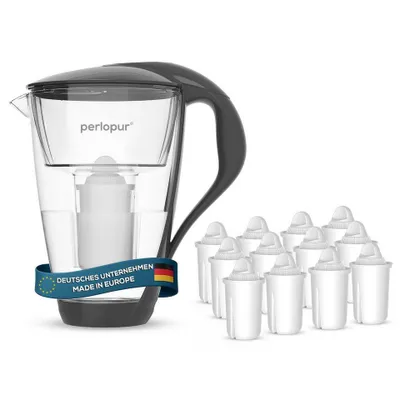 Produktbild von perlopur Glas-Wasserfilter Anthrazit, 2 L, inkl. 12 Universal-Filterkartuschen