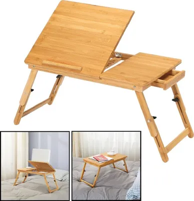 Produktbild von Decopatent Laptoptisch für das Bett aus Bambus - Höhenverstellbar, kippbar & klappbar - für Laptop, Buch, Tablett, Frühstück