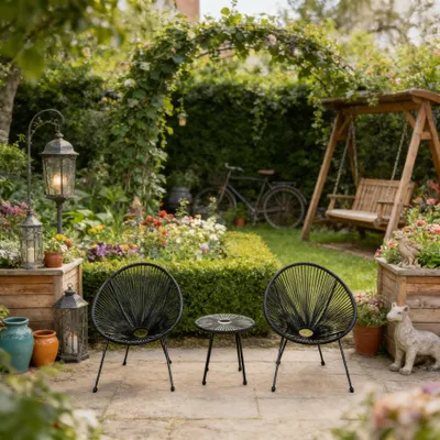 Produktbild von Happy Home Bistro Set 3 tlg Gartenmöbel schwarz Rattan Sitzgruppe Balkonmöbel Outdoor Terrassenmöbel Essgruppe