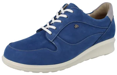 Zdjęcie produktu dla Buty damskie Finn Comfort Mogan, wygodne sznurowane, skórzane, niebieskie, wyjmowana wkładka - marki Finn Comfort, niebieskie, skóra (orida/nubuk)