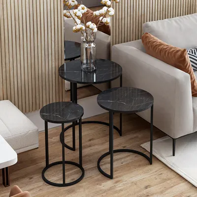 Immagine prodotto di Daiano - Tavolino da Salotto, 50x50x58h cm Nero, set 3 Pezzi