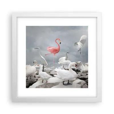 Produktbild von Gerahmtes Poster - Weißer Rahmen - Flamingo Schwan Fantasie - 30x30 cm - Wand Bild - Wanddeko - Wandbilder - Kunstposter - Wandposter - Bilderrahmen - Bilder - Kunstdruck - P2WAC30x30-4929