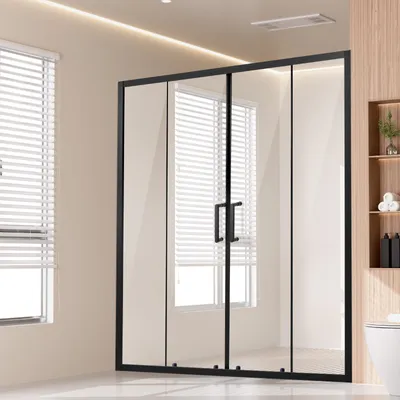 Immagine prodotto di Porta doccia semicornice SucceBuy (1469–1499 x 1778 mm) Porta scorrevole in vetro temperato trasparente da 6 mm, idrorepellente, infrangibile, con rivestimento NANO, resistente alle macchie, con ferramenta in acciaio inossidabile, nero opaco