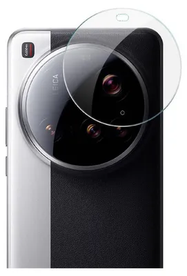 A clear glass screen protector is placed over the camera lens of a smartphone.