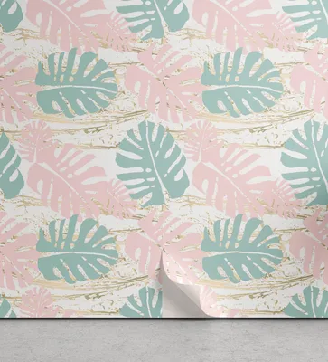 Produktbild von ABAKUHAUS erröten Rosa abziehbare & klebbare Tapete für Zuhause, Bicolor Monstera Leaves, selbstklebendes Wohnzimmer Küchenakzent, 33 cm x 90 cm, Weiß und Mehrfarbig
