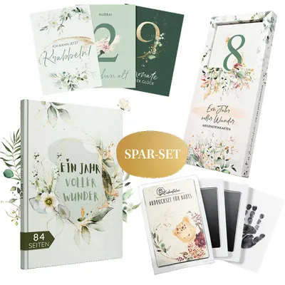 Produktbild von EULENTALER® 3in1 Babyalbum Set "Mein erstes Jahr" | mit Meilensteinkarten & Baby Abdruckset I Komplettset, Geschenkidee zur Geburt