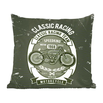 Produktbild von MuchoWow® Zierkissen Sofakissen Wohnzimmer Dekokissen 50x50 cm Motorrad - Rennen - Retro - Zeichnung - Komfort - Sofakissen