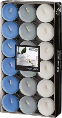 Produktbild von 36 Gala Flavour by GALA Duftlichte Ø 38 mm, 17 mm weiss - Fresh Linen Ton in Ton 96977 Teelichte Duftkerzen
