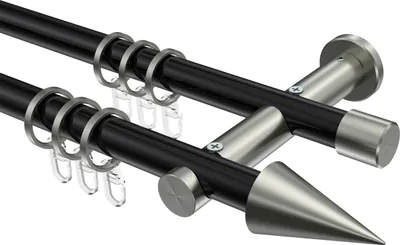 Produktbild von Interdeco Gardinenstange / Vorhangstange Schwarz / Edelstahl-Optik, Typ Platon Savio (Kegel), 20 mm Ø 2-läufig, 360 cm