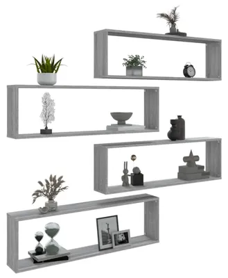 Produktbild von Set mit 4 Holz-Wandregalen zur Dekoration