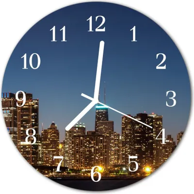 Produktbild von Glasuhr Wanduhr Küchenuhr Echt-Glas 30fi cm Skyline mehrfarbig