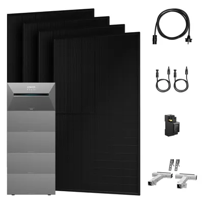 Produktbild von Anker SOLIX Solarbank 3 E2700 Pro mit 4x BP2700 Erweiterungsakku und 4x 500W Solarmodule, Smarter Zähler & 4x Balkon-Halterung(Silber) 0% VAT