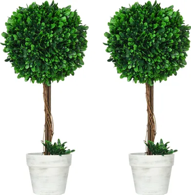 Image de Lot de 2 buis artificiels de 60 cm, résistants aux UV, en pot, pour la décoration du salon, vert