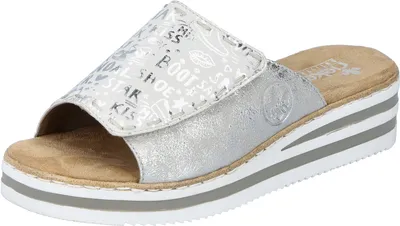Produktbild von Rieker Damen Pantolette Klettverschluss Plateau Keilabsatz V0290, Größe:40 EU, Farbe:Silber